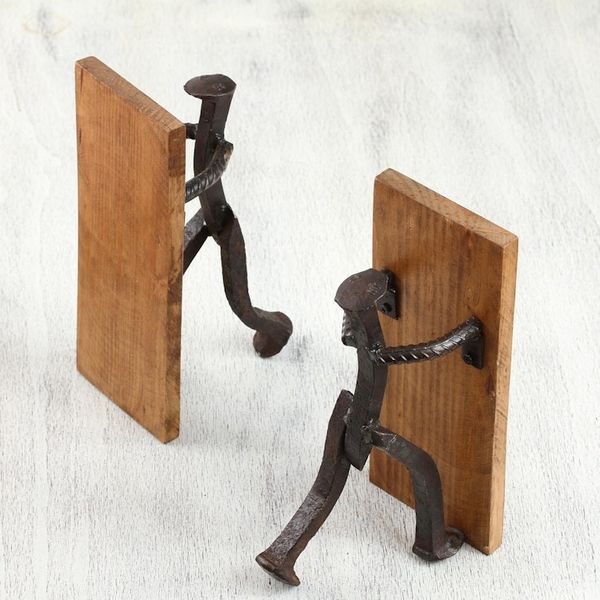 Alternate image for Handcrafted Upcycled Metal and Pinewood Bookends from Mexico Book Inspiration