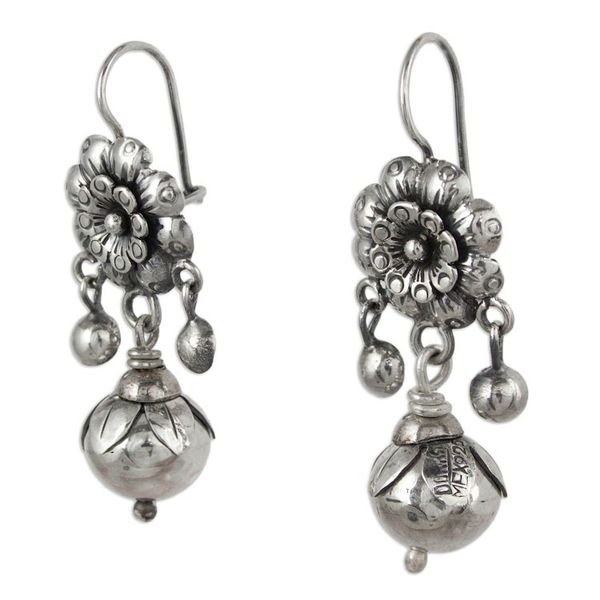 Alternate image for Silver Mazahua Style Artisan Crafted Floral Dangle Earrings Floral Enchantment