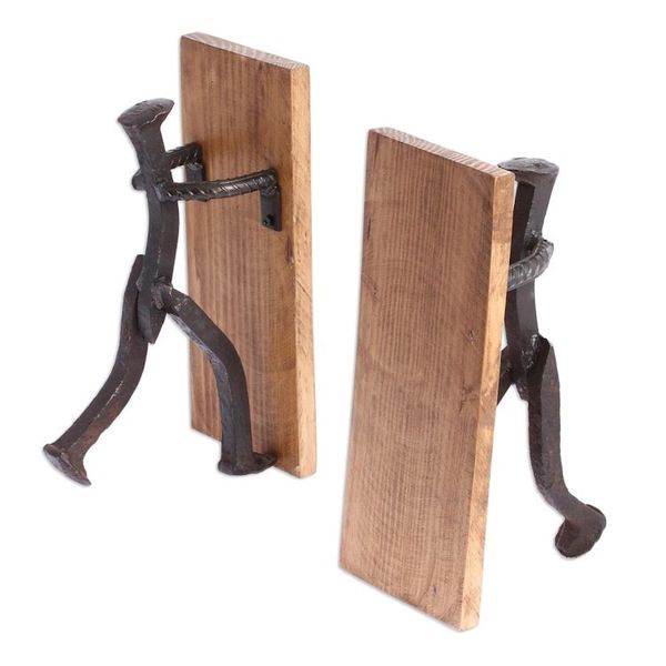 Alternate image for Handcrafted Upcycled Metal and Pinewood Bookends from Mexico Book Inspiration