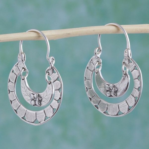 Alternate image for Floral Sterling Silver Hoop Earrings Floral Hoops