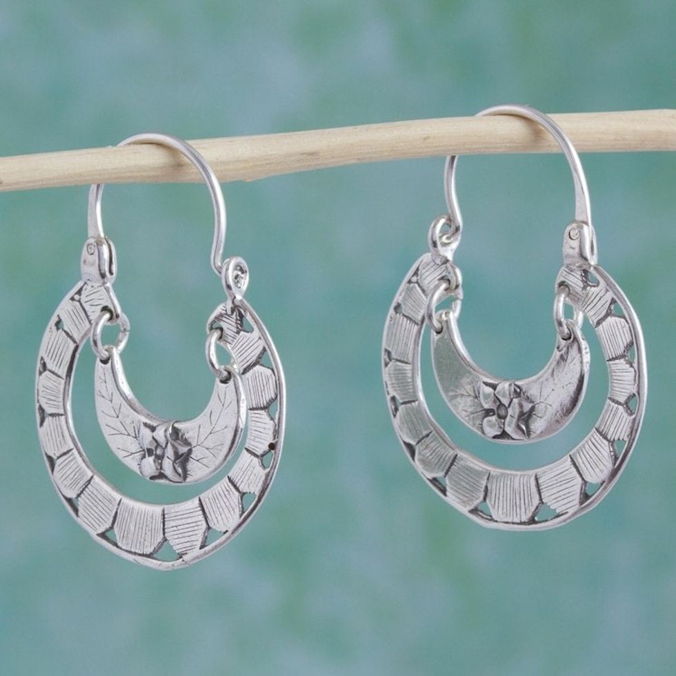 Floral Sterling Silver Hoop Earrings 'Floral Hoops'