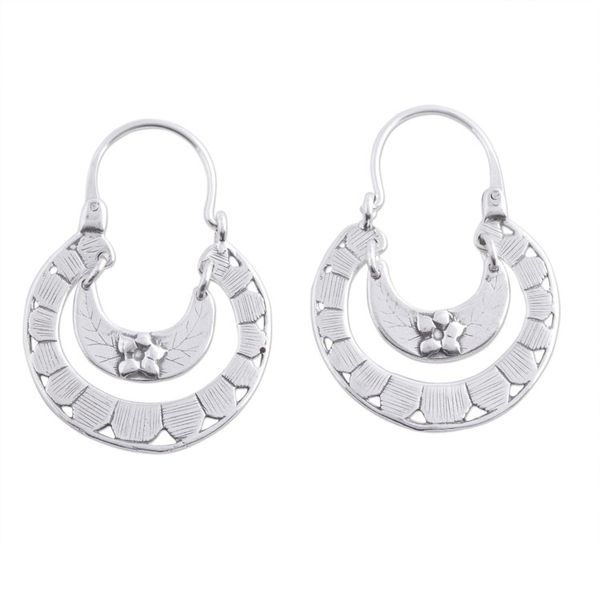 Alternate image for Floral Sterling Silver Hoop Earrings Floral Hoops