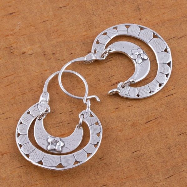 Alternate image for Floral Sterling Silver Hoop Earrings Floral Hoops