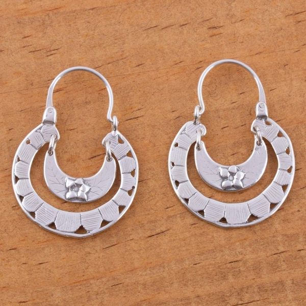 Alternate image for Floral Sterling Silver Hoop Earrings Floral Hoops