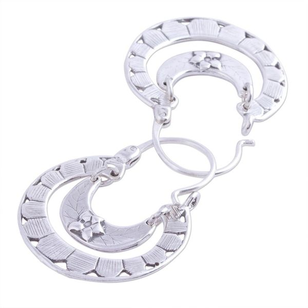 Alternate image for Floral Sterling Silver Hoop Earrings Floral Hoops