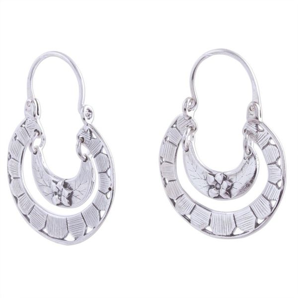 Alternate image for Floral Sterling Silver Hoop Earrings Floral Hoops