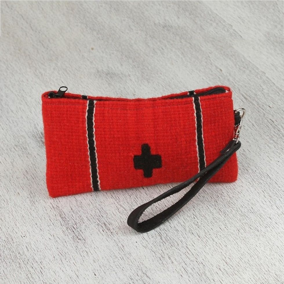 Handwoven Zapotec Wool Wristlet in Poppy from Mexico 'Poppy Passion'