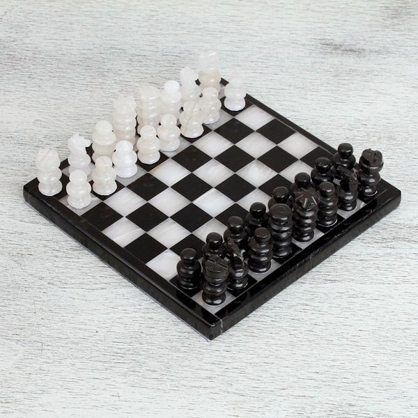 Alternate image for Onyx and Marble Chess Set in Black and Ivory 7.5 in. Black and Ivory Challenge