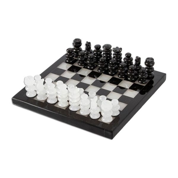 Alternate image for Onyx and Marble Chess Set in Black and Ivory 7.5 in. Black and Ivory Challenge