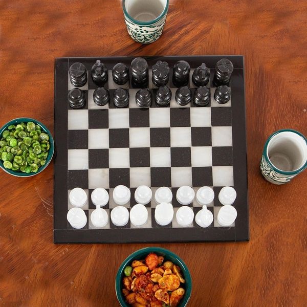 Alternate image for Onyx and Marble Chess Set in Black and Ivory 7.5 in. Black and Ivory Challenge
