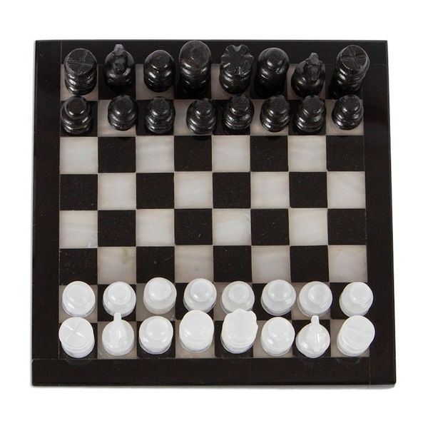 Alternate image for Onyx and Marble Chess Set in Black and Ivory 7.5 in. Black and Ivory Challenge