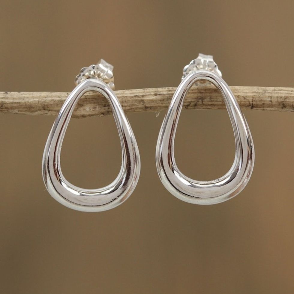 Pear-Shaped Sterling Silver Drop Earrings from Mexico 'Modern Pears'