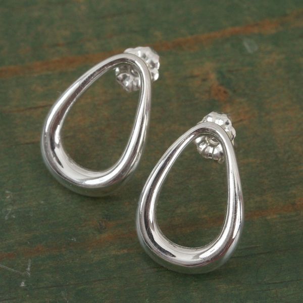 Alternate image for Pear-Shaped Sterling Silver Drop Earrings from Mexico Modern Pears