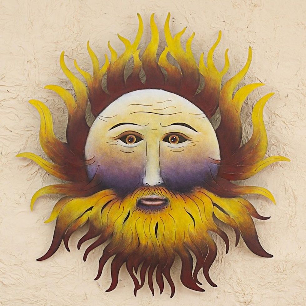 Hand Made Steel Wall Sculpture of Sun Face from Mexico 'Bearded Sun'