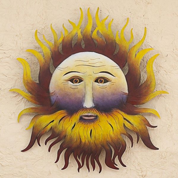 Alternate image for Hand Made Steel Wall Sculpture of Sun Face from Mexico Bearded Sun