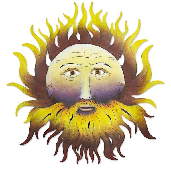 Alternate image for Hand Made Steel Wall Sculpture of Sun Face from Mexico Bearded Sun