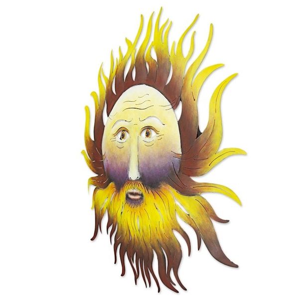 Alternate image for Hand Made Steel Wall Sculpture of Sun Face from Mexico Bearded Sun