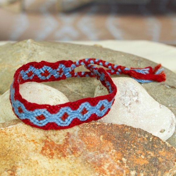 Alternate image for Periwinkle Blue and Russet Red Cotton Macrame Bracelet Geometric Path