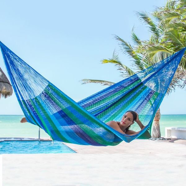 Alternate image for Artisan Crafted Striped Rope Hammock Single Sea Breeze