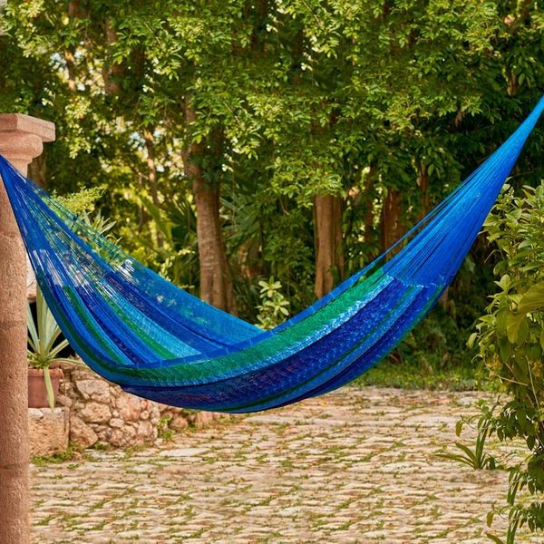 Alternate image for Artisan Crafted Striped Rope Hammock Single Sea Breeze