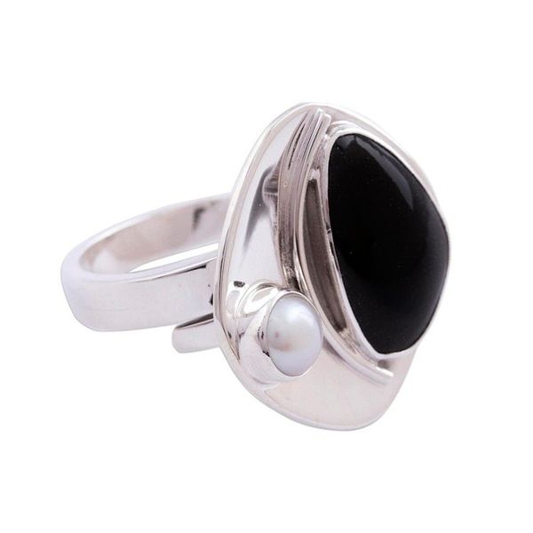 Alternate image for Obsidian and Cultured Pearl Cocktail Ring from Mexico Artistic Moon
