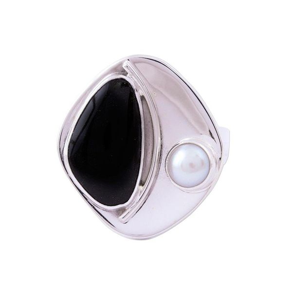 Alternate image for Obsidian and Cultured Pearl Cocktail Ring from Mexico Artistic Moon