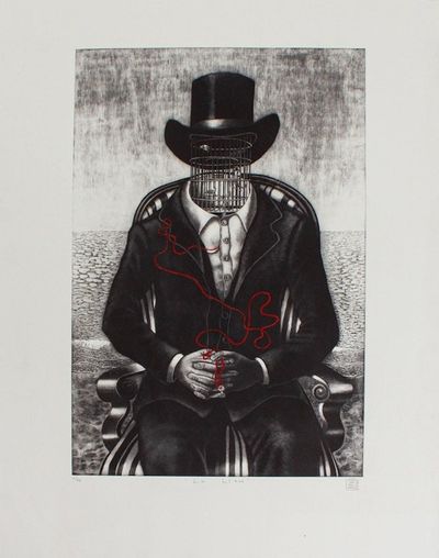 Alternate image for Ltd Ed Black White Surrealism Aquatint Etching The Key