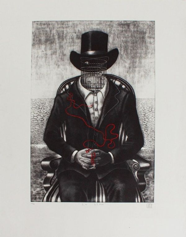 Image for Ltd Ed Black White Surrealism Aquatint Etching The Key