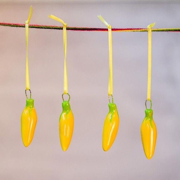 Alternate image for Yellow Ceramic Serrano Pepper Ornaments Set of 4 Serrano Peppers in Yellow