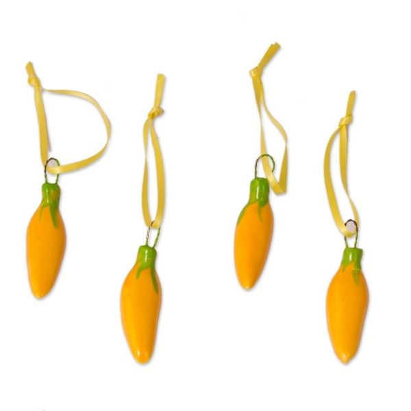 Alternate image for Yellow Ceramic Serrano Pepper Ornaments Set of 4 Serrano Peppers in Yellow