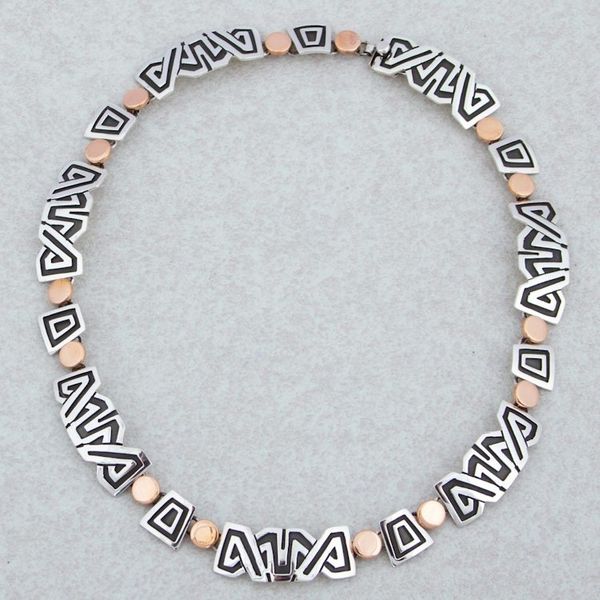 Alternate image for Necklace with 925 Silver Aztec Friezes and Copper Suns Solar Frieze