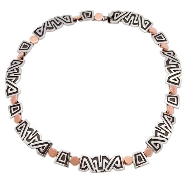 Alternate image for Necklace with 925 Silver Aztec Friezes and Copper Suns Solar Frieze