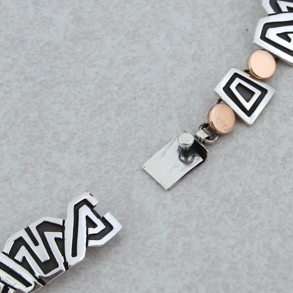 Alternate image for Necklace with 925 Silver Aztec Friezes and Copper Suns Solar Frieze