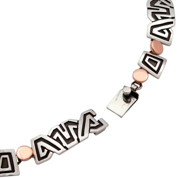 Alternate image for Necklace with 925 Silver Aztec Friezes and Copper Suns Solar Frieze