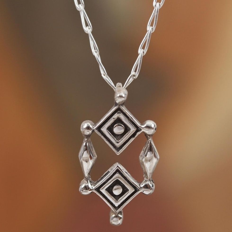 Sterling Silver Ojo de Dios Pendant Necklace from Mexico 'God's Eyes'