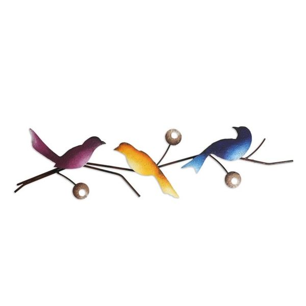 Alternate image for Steel Wall Sculpture of Three Colorful Birds from Mexico Singing Trio