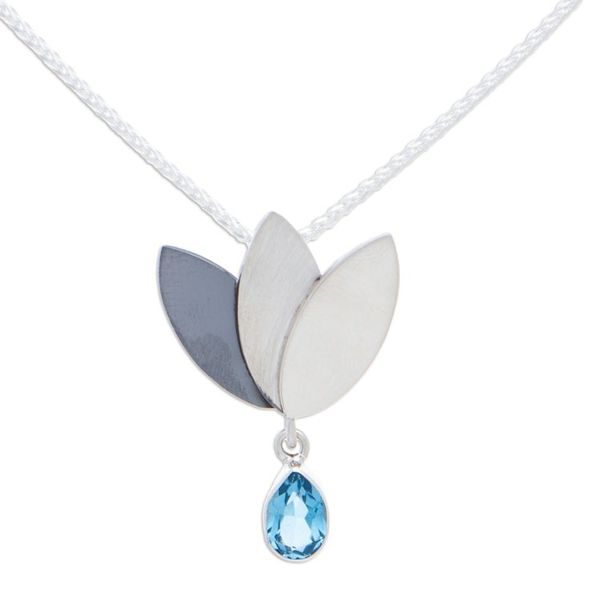 Alternate image for Artisan Crafted Floral Fine Silver Blue Topaz Necklace Mixtec Tulip