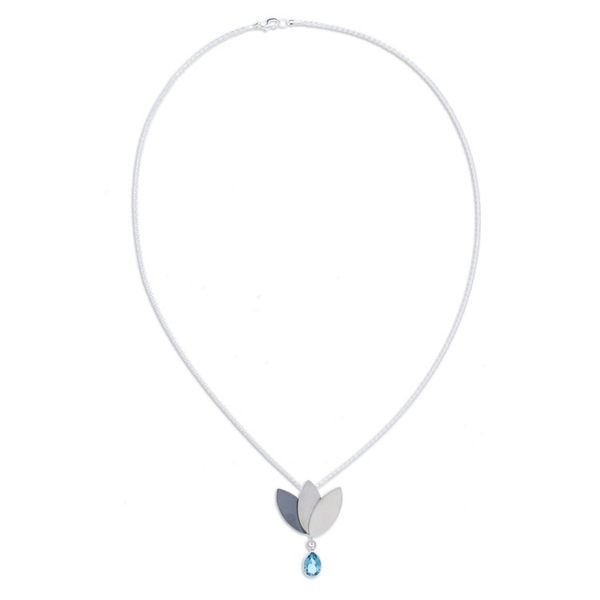 Alternate image for Artisan Crafted Floral Fine Silver Blue Topaz Necklace Mixtec Tulip