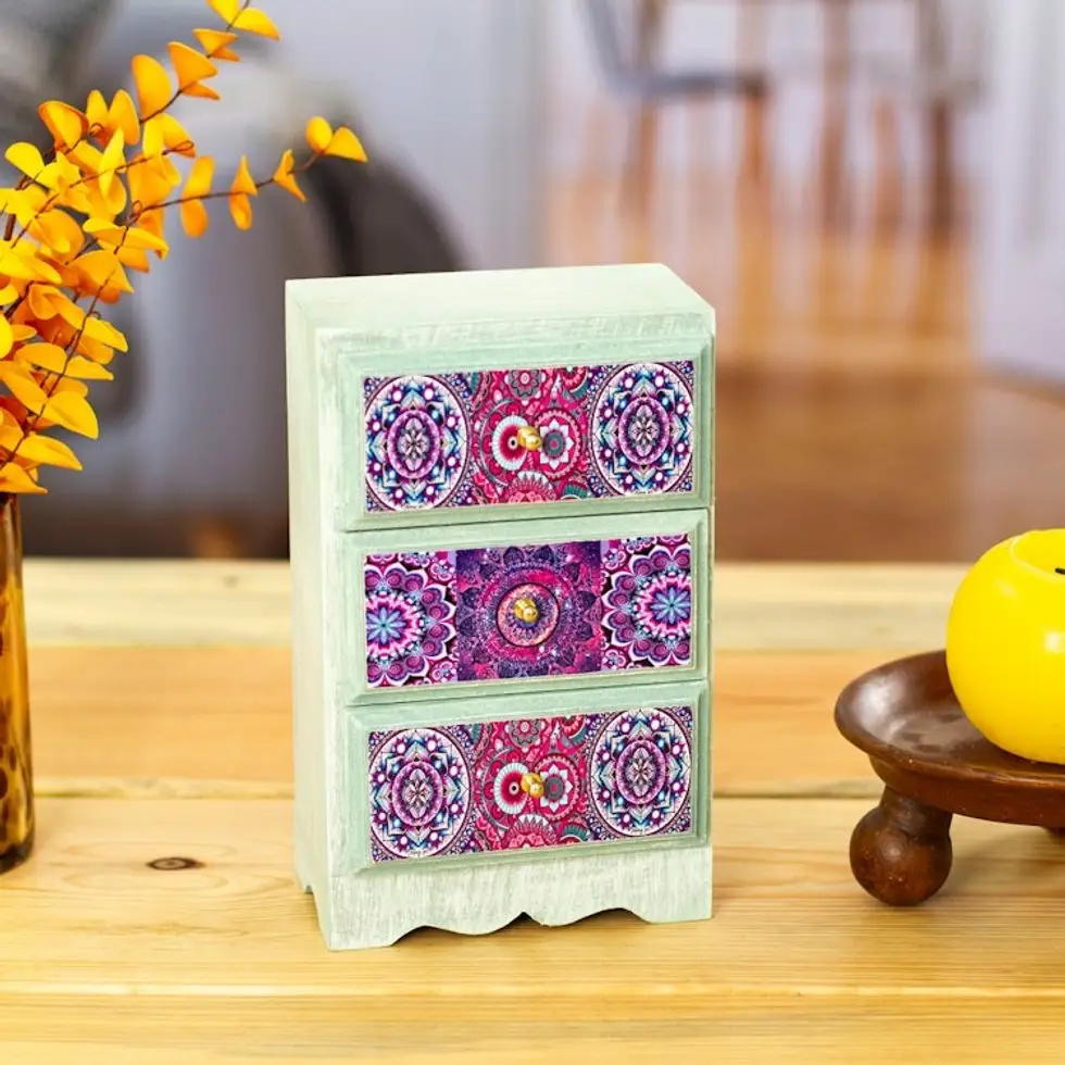 Mandala Decoupage Wood Jewelry Chest from Mexico 'Mandala Keeper'