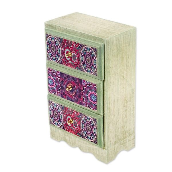 Alternate image for Mandala Decoupage Wood Jewelry Chest from Mexico Mandala Keeper