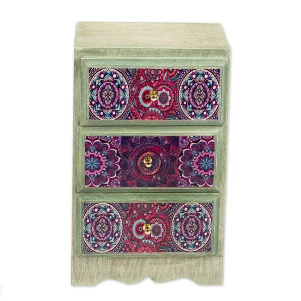 Alternate image for Mandala Decoupage Wood Jewelry Chest from Mexico Mandala Keeper