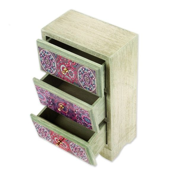 Alternate image for Mandala Decoupage Wood Jewelry Chest from Mexico Mandala Keeper