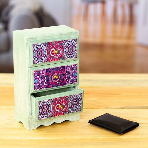 Alternate image for Mandala Decoupage Wood Jewelry Chest from Mexico Mandala Keeper