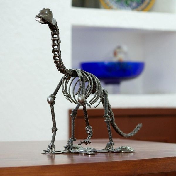 Alternate image for Dinosaur Sculpture of Recycled Metal and Auto Parts Rustic Brontosaurus