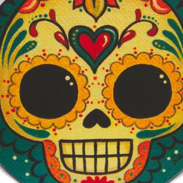 Alternate image for 4 Day of the Dead Smiling Skulls Decoupage Wood Coaster Set Loving Skull