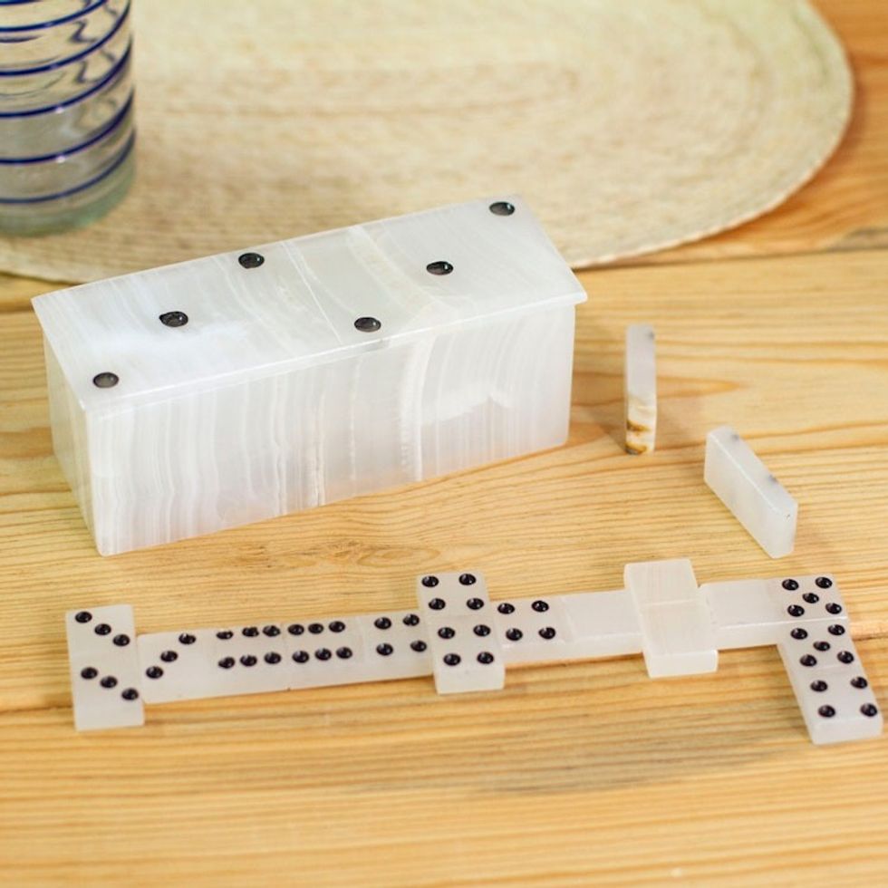 Ivory Onyx Domino Set from Mexico 6 Inch 'Relaxing Game'