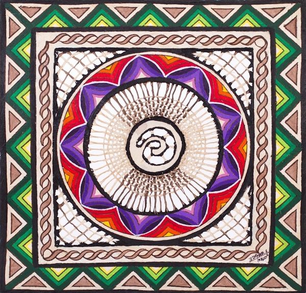 Alternate image for Multicolor Hand Painted Spiral Wall Art Paper from Mexico Flower Spiral