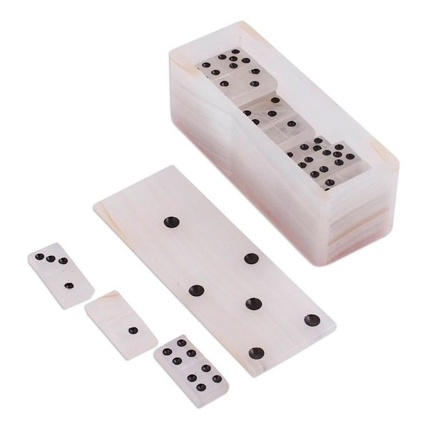 Alternate image for Ivory Onyx Domino Set from Mexico 6 Inch Relaxing Game