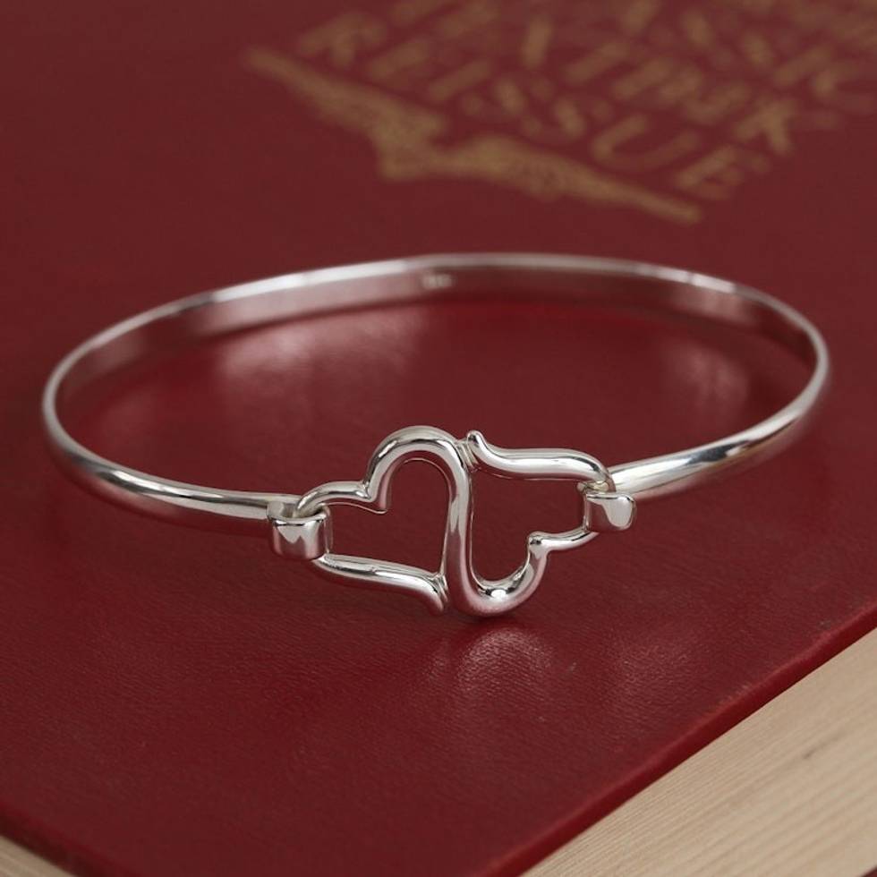 Sterling Silver Heart Bangle Bracelet from Mexico 'Heart Harmony'