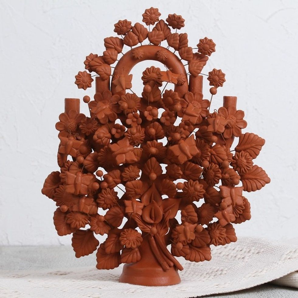 Handcrafted Nature-Themed Ceramic Candle Holder from Mexico 'Wonderful Spring'
